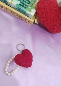 Handmade Crochet Heart Keychain with pearls