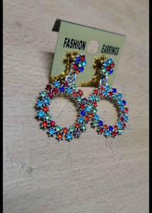Colorful Hoop Earrings with Rhinestones