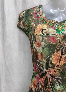 Embellished Floral Print Sheath Dress
