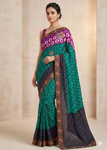 Vibrant Teal &amp; Purple Saree