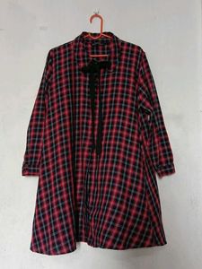 Zara Red Plaid Shirt Dress with Bow
