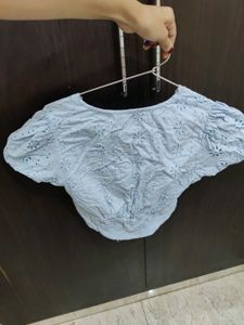 Light Blue Eyelet Crop Top