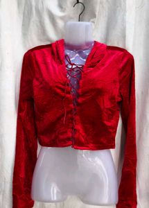 Red Velvet Lace-Up Crop Top