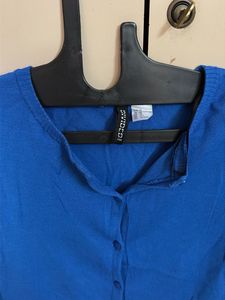 Blue H&amp;M Button-Up Cropped Cardigan