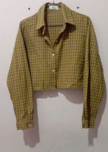 Cropped Plaid Button-Up Shirt