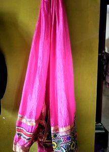 Brand new shocking pink silk embroidered duppatta.