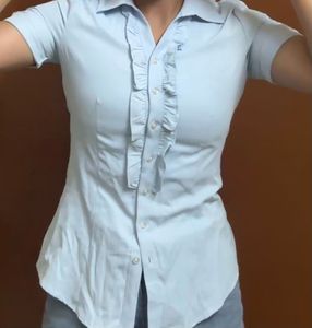 Pale Blue Ruffle Detail Shirt