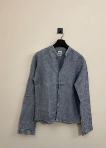 Zara Men's Striped Band Collar Shirt