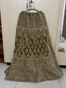 Embroidered olive velvet lehenga