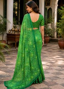Soft Floral Printed green Saree for Women