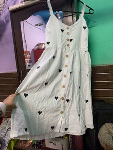 Chic White Heart Print Button-Up Midi Dress