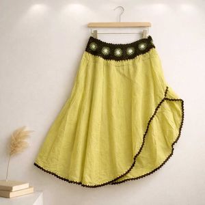 💚 Lemon-Green Bohemian Crochet Skirt - Free Size