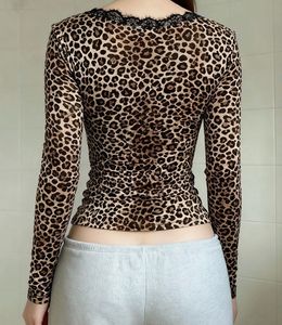 Leopard Print Lace Trim Top