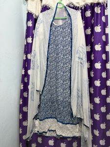 Mix white and Blue cotton kurta set