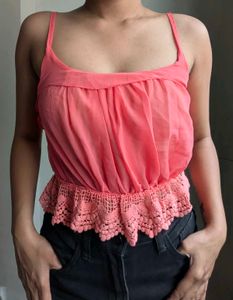 Coral Crochet Trimmed Cami Top