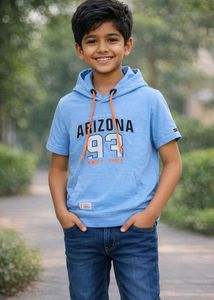 Light Blue Short Sleeve Hoodie for boys