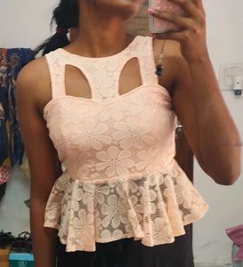 Chic Peach Lace Peplum Top