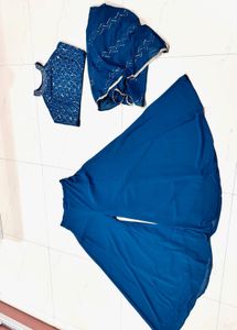 Elegant Teal Kurta Set with Embellished Crop Top