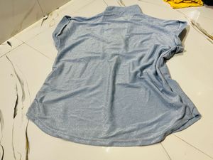 Sparkly Light Blue Collared Top