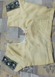 Elegant Cream Sequined Saree with Blouse