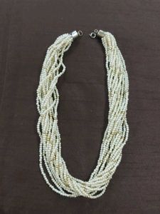 Multi-strand Pearl &amp; Gold Bead Necklace