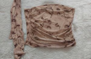 Y2K Abstract Print Mesh Scarf Tube Top