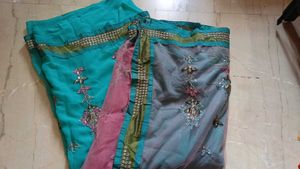 Exquisite Teal &amp; Pink Embroidered Saree