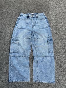 Trendy Acid Wash Wide Leg Cargo Jeans