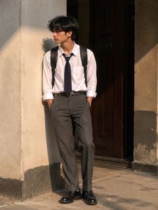 new School Grey Straight Fit Pants