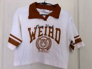 White "New York Weird" Graphic Crop Top