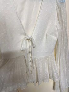 White Ruffled Tie-Front Blouse
