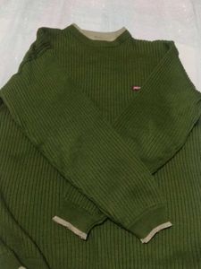 Unisex Green Ribbed Knit Sweater