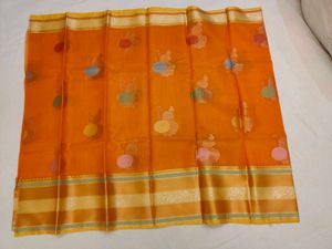 Banarasi Organza Vibrant Orange Saree with Floral