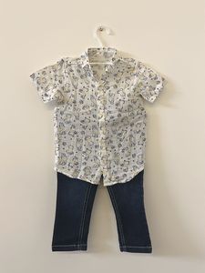 Baby Bear Print Button-Down Shirt &amp; Denim Jeans