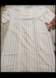White Kurta Set with Colorful Stripes