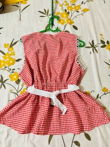 Chic Red Gingham Tiered Dress