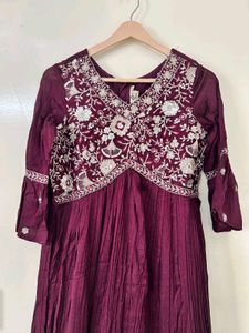 Elegant Embroidered Maroon Gown