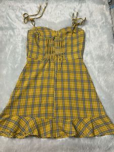 Yellow Plaid Tie-Up Mini Dress ✨
