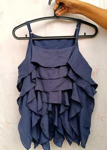 Navy Blue Layered Ruffle Top | Size M