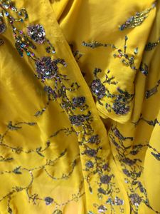 Yellow Sequined Silk Saree