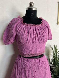 Lavender Eyelet Crop Top &amp; Skirt Set