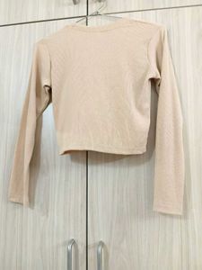 Nude Long Sleeve Crop Top