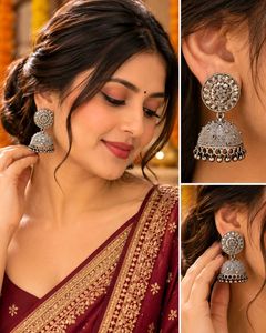 Oxidized Silver Jhumka Earrings