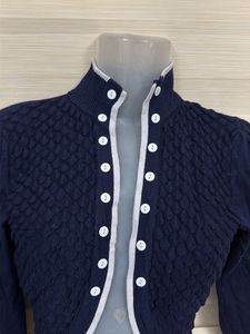 Navy Blue Textured Cropped Cardigan