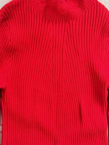 Red Ribbed Mock Neck Top