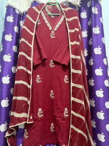 Maroon Kurta Set with Dupatta