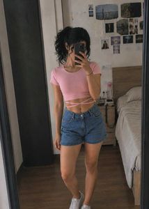 Y2K Pink Tie-Back Ribbed Crop Top