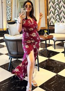 Burgundy Floral Midi Dress