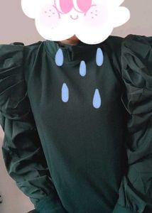 Stylish Green Top with Puffed Sleeves