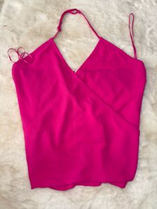 Hot Pink Halter Neck Wrap Top